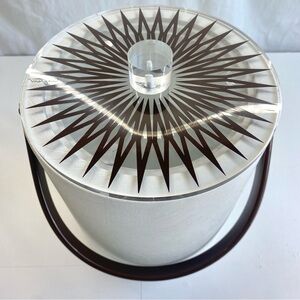 Morgan Designs 1960-70s White Brown Vinyl Insulated Ice Bucket Mod Retro MCM